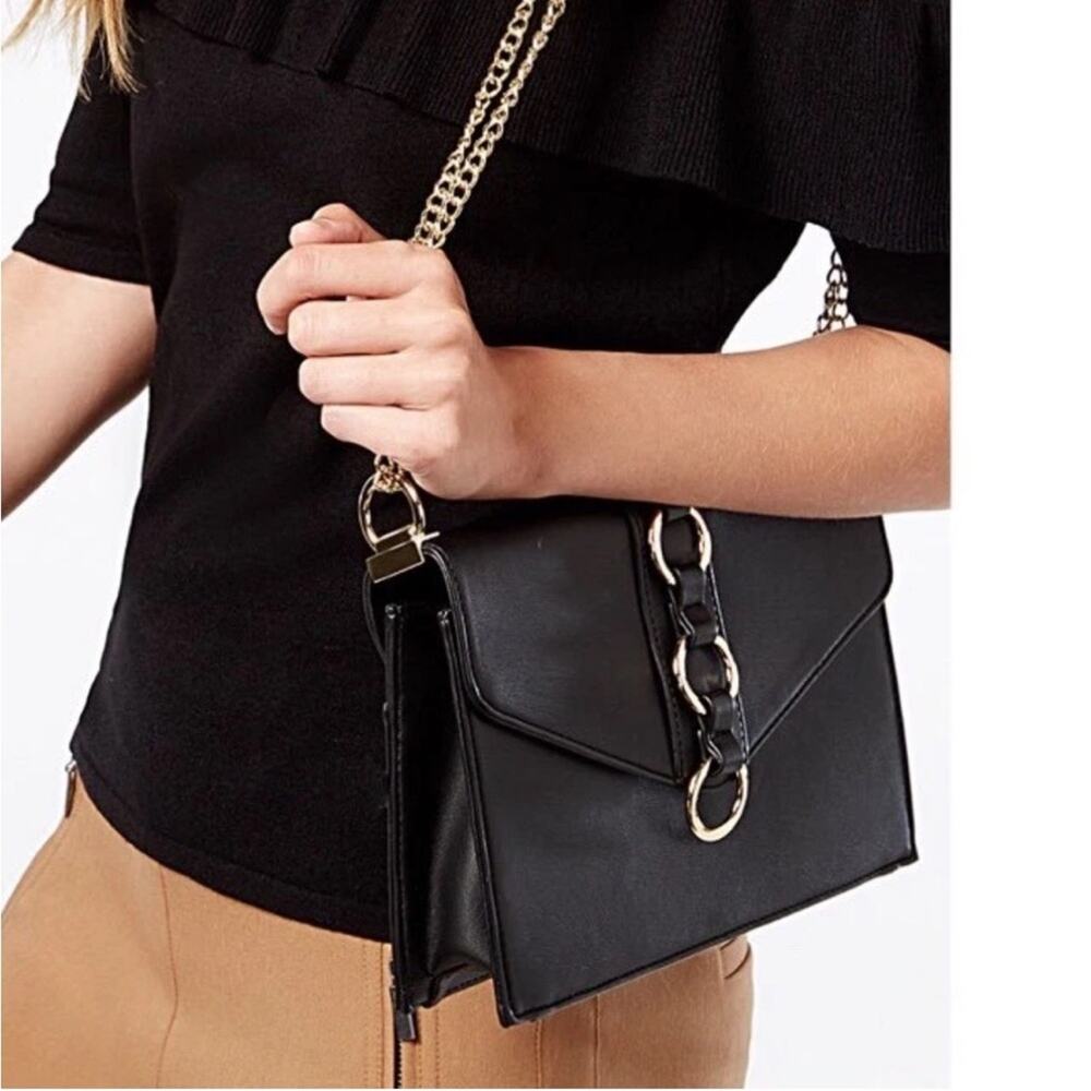 Inc International Concepts Yvvon Small Crossbody Black Gold Chain Purse
